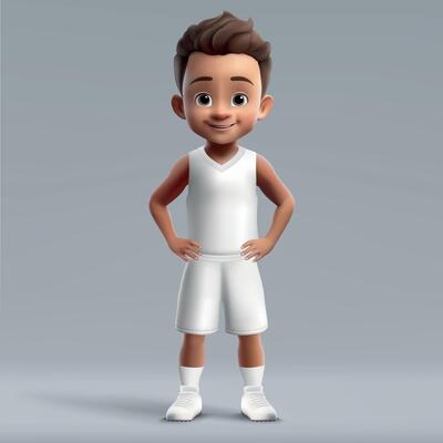 3d cartoon cute young basketball player in blank white kit