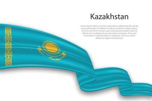 Abstract Wavy Flag of Kazakhstan on White Background vector