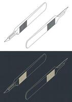 Scalpel isometric blueprints vector