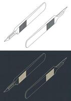 Scalpel isometric blueprints vector