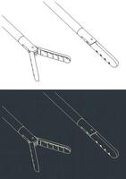 Biopsy forcep head isometric blueprints vector