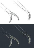 Laparoscopic forceps with curved head isometric blueprints vector