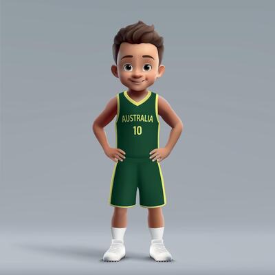 3d cartoon cute basketball player in Australia national team kit.