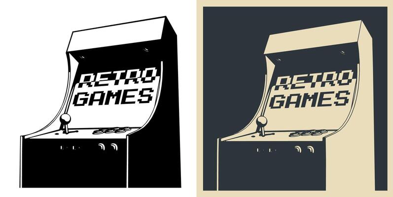 Retro arcade games cabinet illustrations