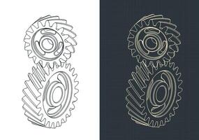 Screw gears isometric blueprints vector