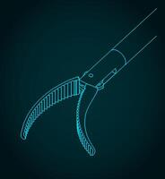 Laparoscopic forceps with curved head isometric blueprint vector