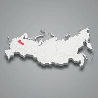 Vologda region location within Russia 3d map vector