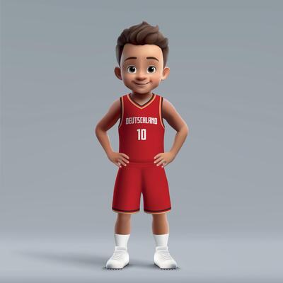 3d cartoon cute basketball player in Germany national team kit.
