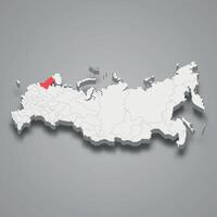 Karelia region location within Russia 3d map vector