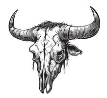 Cow skull sketch hand drawn in doodle style illustration vector