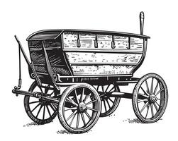 Farm cart sketch hand drawn in engraving style illustration vector