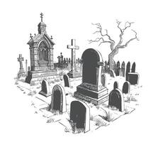 cementerio retro bosquejo mano dibujado bosquejo vector