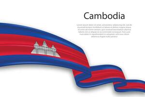 Abstract Wavy Flag of Cambodia on White Background vector