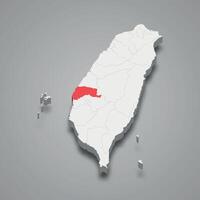 Yunlin County division location within Taiwan 3d map vector