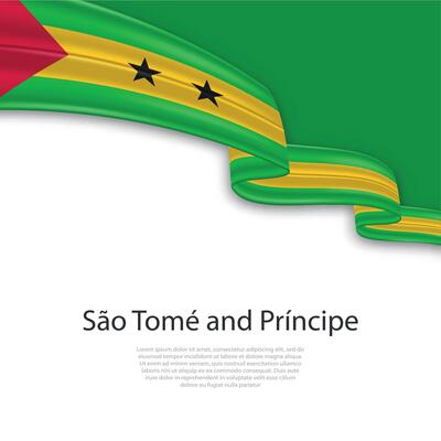 Waving ribbon with flag of Sao Tome and Principe