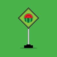 Watermelon fruit traffic boar icon. Road sign icon isolated on green background. vector