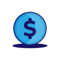 Flat blue coin icon with dollar sign. Dollar coin icon with shadow on blue background vector