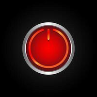 Red glossy power button on black. Picture of a power button against black background vector