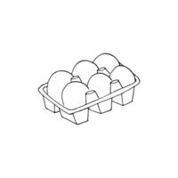 Chicken eggs in a carton pack. Eggs in an opened box. Hand-drawn illustration of an egg container Isolated on a white background. vector