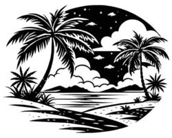 illustration palm trees on the beach vector