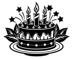 Birthday cake icon burning candles silhouettes vector