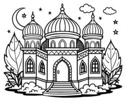 Mosque with hand drawn sketching illustration vector