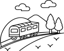 Train coloring pages. Vehicles line art for coloring book vector