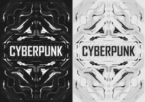 Cyberpunk futuristic poster set. Tech cyberpunk design for web and print template. Technology style flyer. Futuristic technology, black and white minimalistic design, inversion. vector