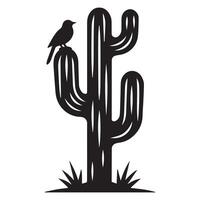A silhouette of a cactus with a bird perched on one of it is arms vector