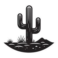 A singular cactus silhouette with the first drops of a rare desert vector