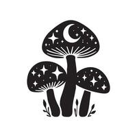 Silhouette of magic mushrooms with stars dotting their cap suggesting vector