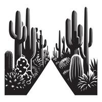 A pathway lined with silhouettes of towering cacti invites a walk vector