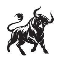 Angry bull mascot ready to attack In Black and white vector