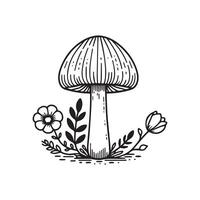 Mushroom and flowers illustration vector