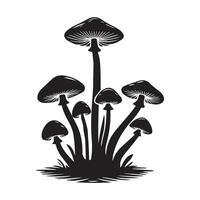 A silhouette of a cluster of magic mushrooms sprouting with a swirl illustration vector