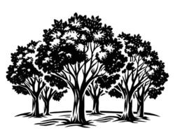 Tree and grass silhouette vector