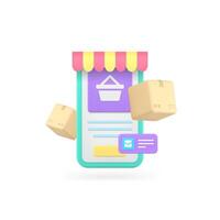 Online shopping marketplace order delivery smartphone application 3d icon realistic vector