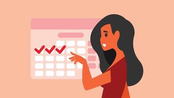 female character check schedule dates on a calendar on the wall vector