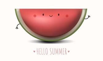 3d Watermelon, Hello Summer. Cute Tropical fruit print. Summer sale poster. Fresh fruit, 3d water melon icon isolated on white. illustration EPS 10 vector