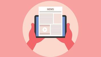 Reading digital newspapers on a tablet screen vector