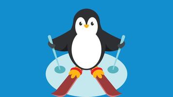 Cartoon character penguin skating on ice with ice skating kit vector