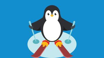 Cartoon character penguin skating on ice with ice skating kit vector