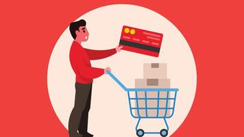 person do shopping with shopping cart using a credit card vector