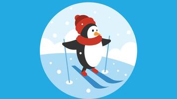 dibujos animados personaje pingüino Patinaje en hielo con hielo Patinaje equipo vector