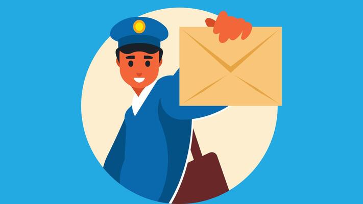 Postman delivering mail to a mailbox illustration