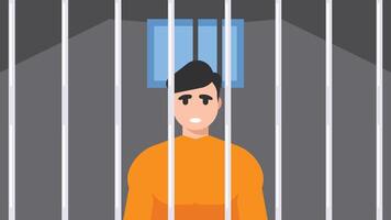 Criminal inmate locked in a jail illustration vector