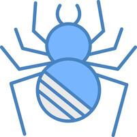 araña línea lleno azul icono vector