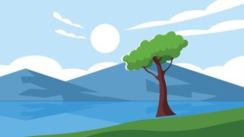 nature scene with a lake and mountains and trees background vector