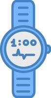 reloj línea lleno azul icono vector