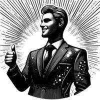 Black and White Illustration of a Man in Business Suit is showing the Thumbs up Sign vector